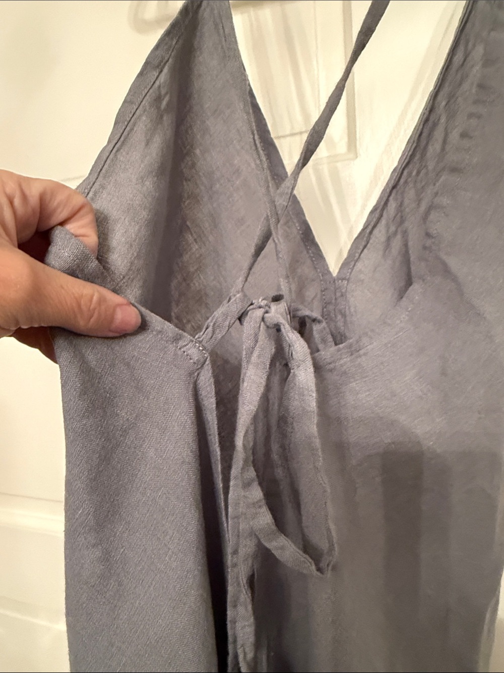 BIANKALÚ Blue Gray Linen Blend Open Back Tie Slip Midi Dress - Picture 11 of 11